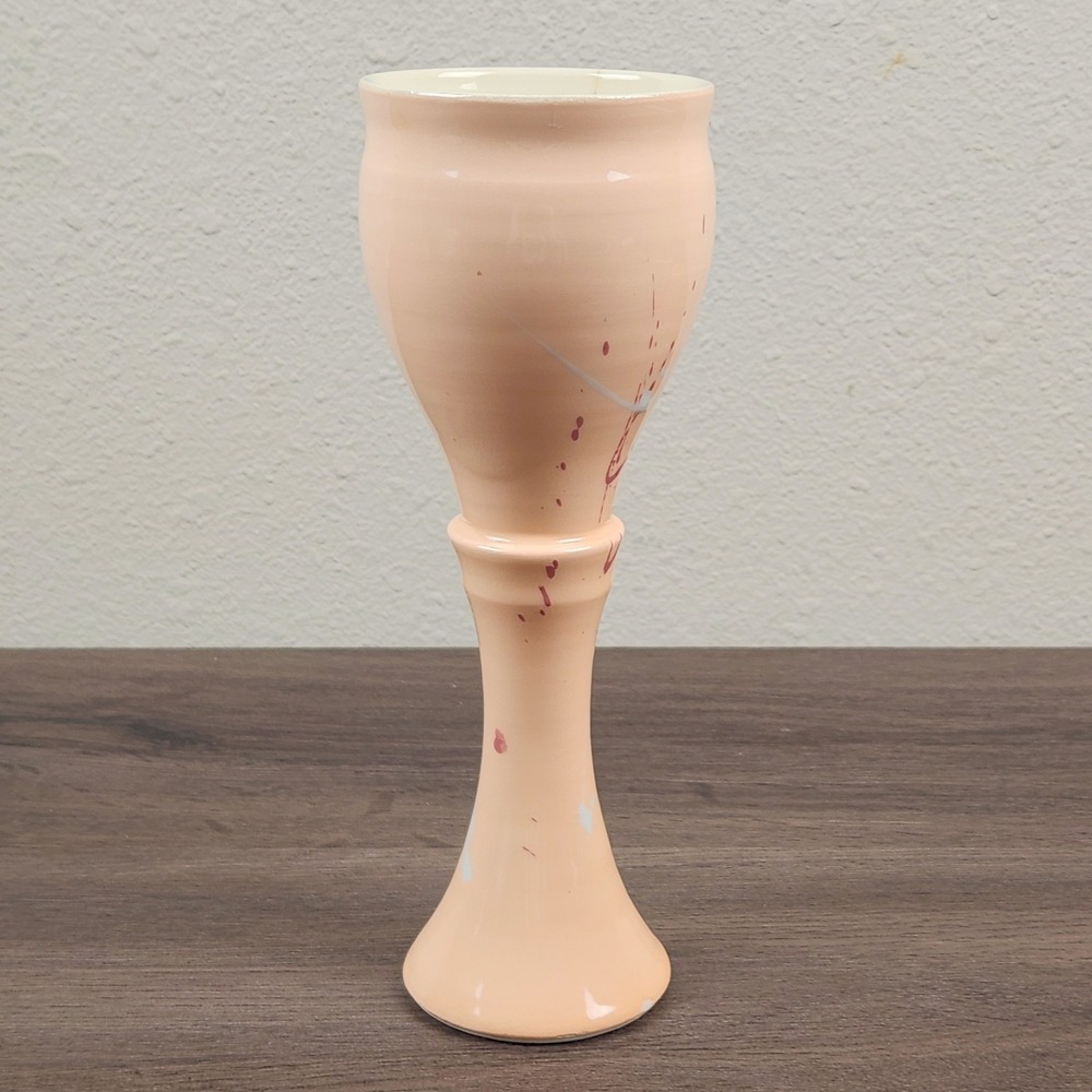 Vintage Studio Pottery Goblet Signed Shane Schimmel '88 Pink Abstract Drip